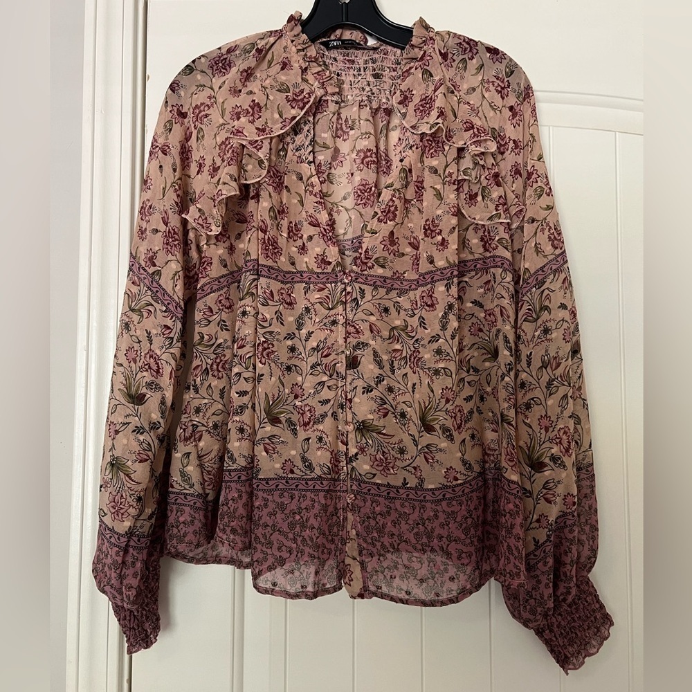 Zara Floral Ruffle Blouse